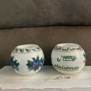 Vintage holiday Ceramic Candle Holders with Festive Design